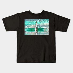 "Frankfort Lighthouse Reflections - Teal" - Fluid Art Kids T-Shirt